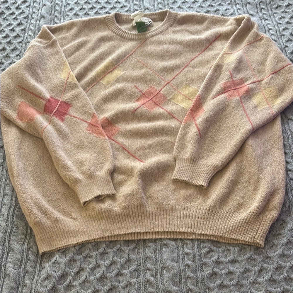 Paul Stuart Tan and Red argyle Angora Crewneck Sweater